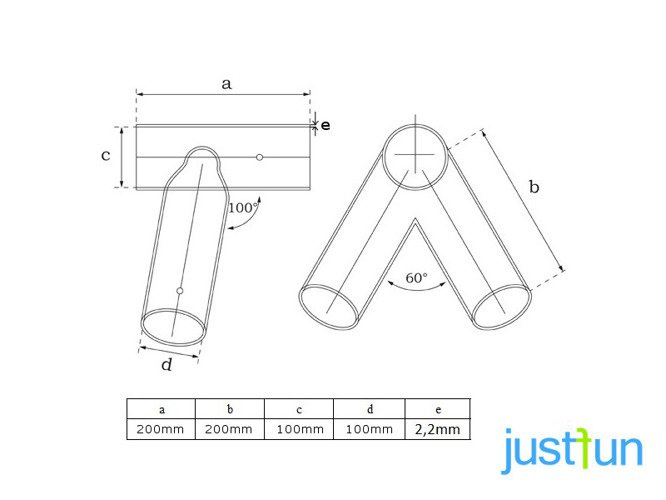 2 x Balkenanschluss Ø100 mm, 100°